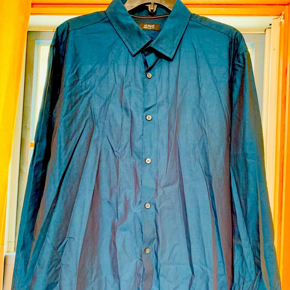 Alfani regular fit Dark teal blue long-sleeve button down shirt